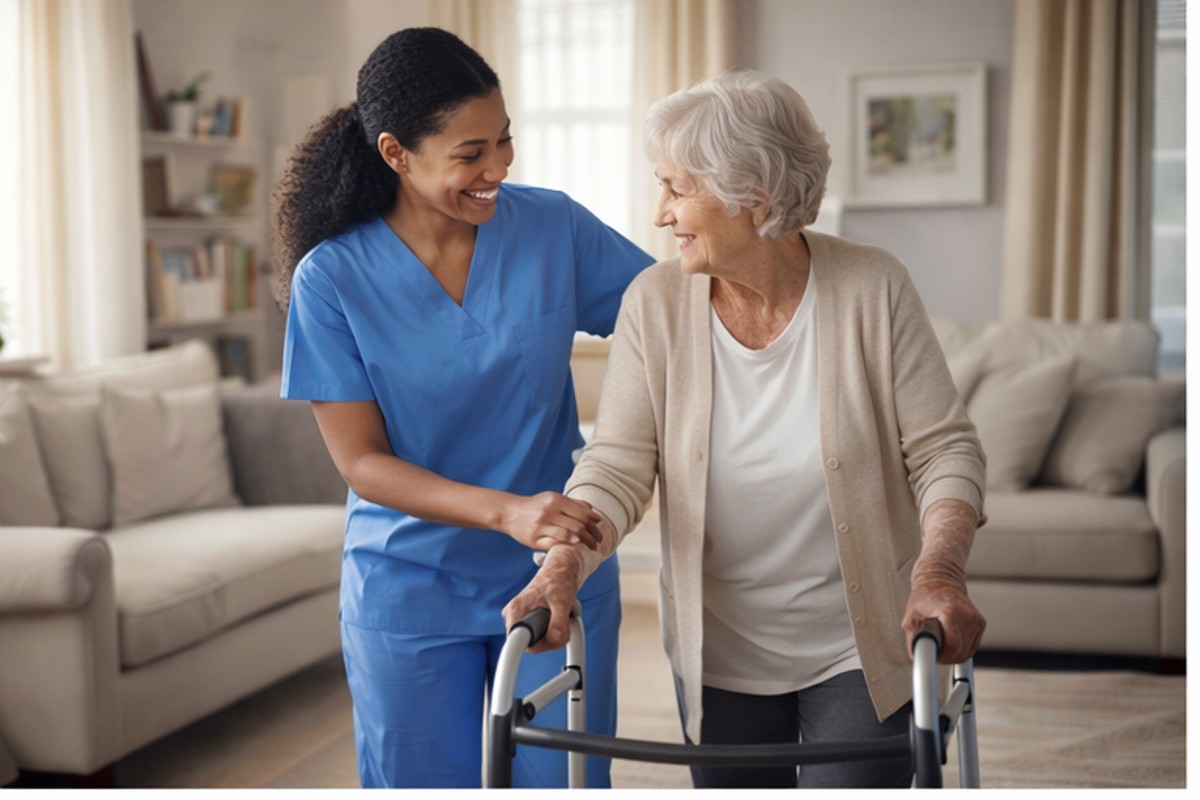 Caregiver assisting senior at home